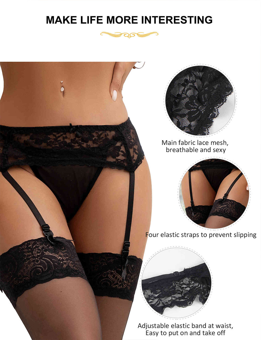 Women Plus Size Floral Lace Transparent Sexy Panty Garter Belts-1