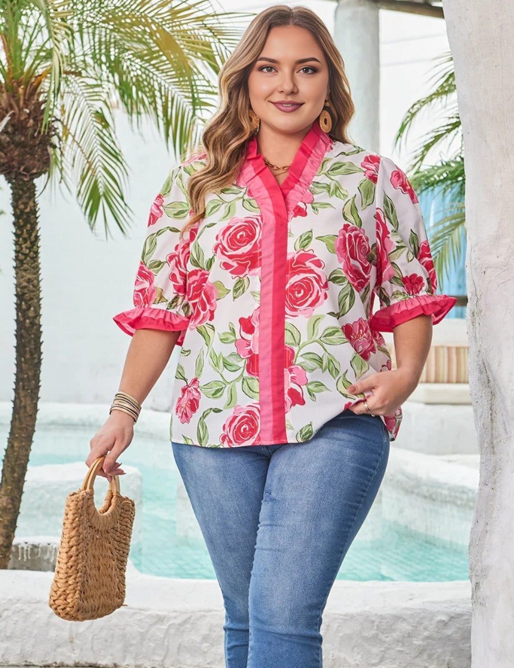Women_Plus_Size_Floral_Print_Frilled_Detail_Blouse_PRUSES_1