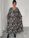 Women Plus Size Floral Print V-Neck High Waist Dress