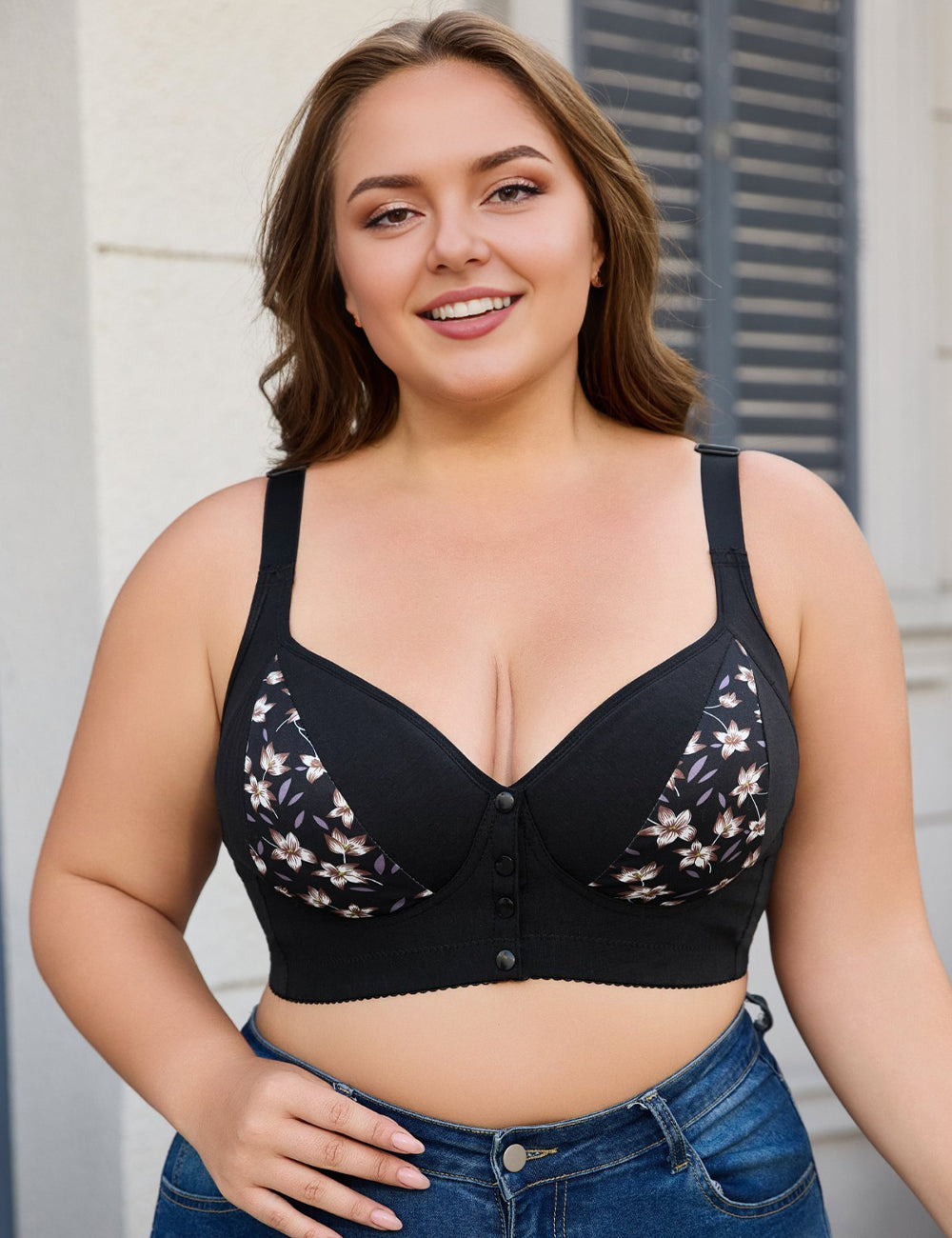 Women Plus Size Floral Push-Up Front-Closure Bra