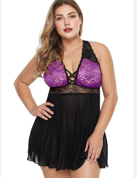 Women Plus Size Floral Sling Cutout Babydoll-1