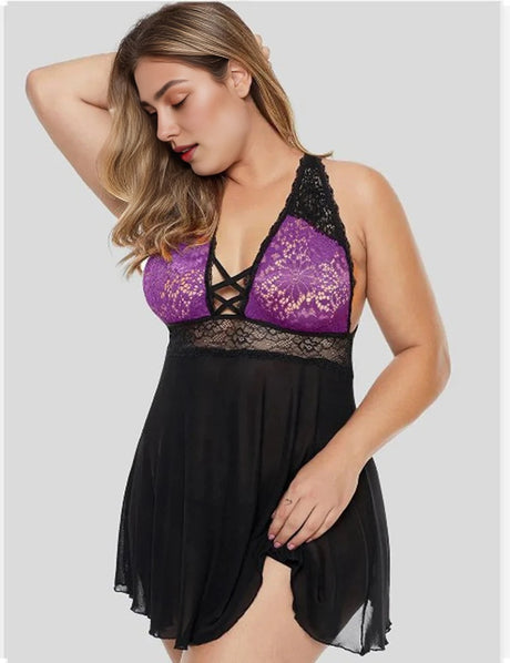 Women Plus Size Floral Sling Cutout Babydoll-3