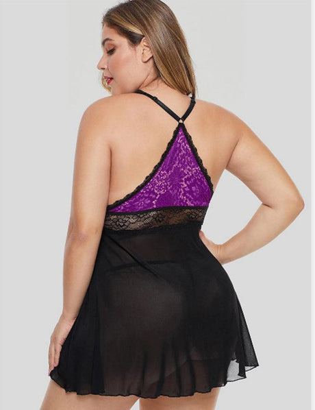 Women Plus Size Floral Sling Cutout Babydoll-4