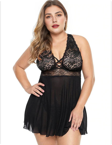 Women Plus Size Floral Sling Cutout Babydoll