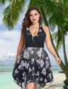 Women Plus Size Floral skirt One Piece Swimsuit-12