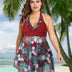 Women Plus Size Floral skirt One Piece Swimsuit-13