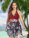 Women Plus Size Floral skirt One Piece Swimsuit-13