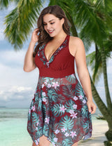 Women Plus Size Floral skirt One Piece Swimsuit-14