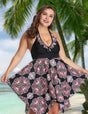 Women Plus Size Floral skirt One Piece Swimsuit