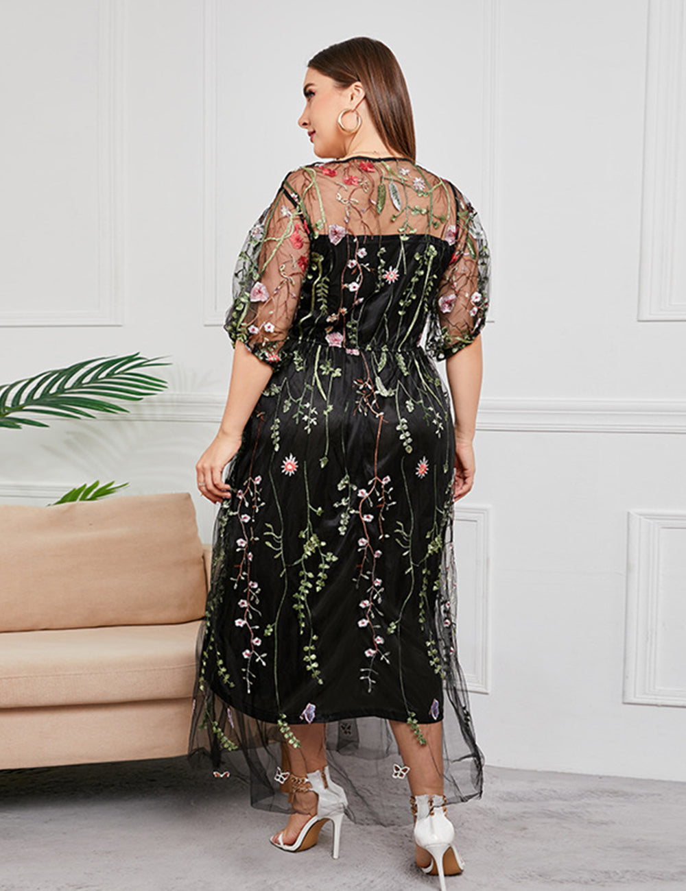 Women Plus Size French Hepburn Style Lace Dress-2