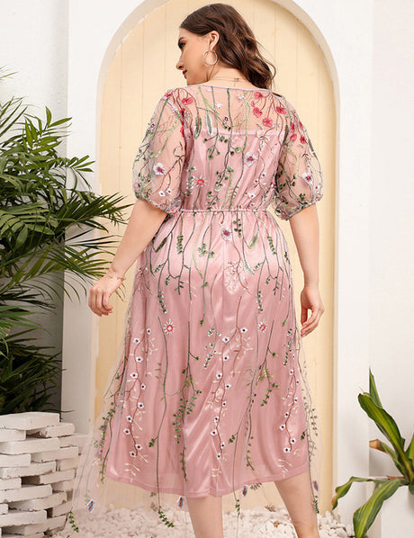 Women Plus Size French Hepburn Style Lace Dress-3
