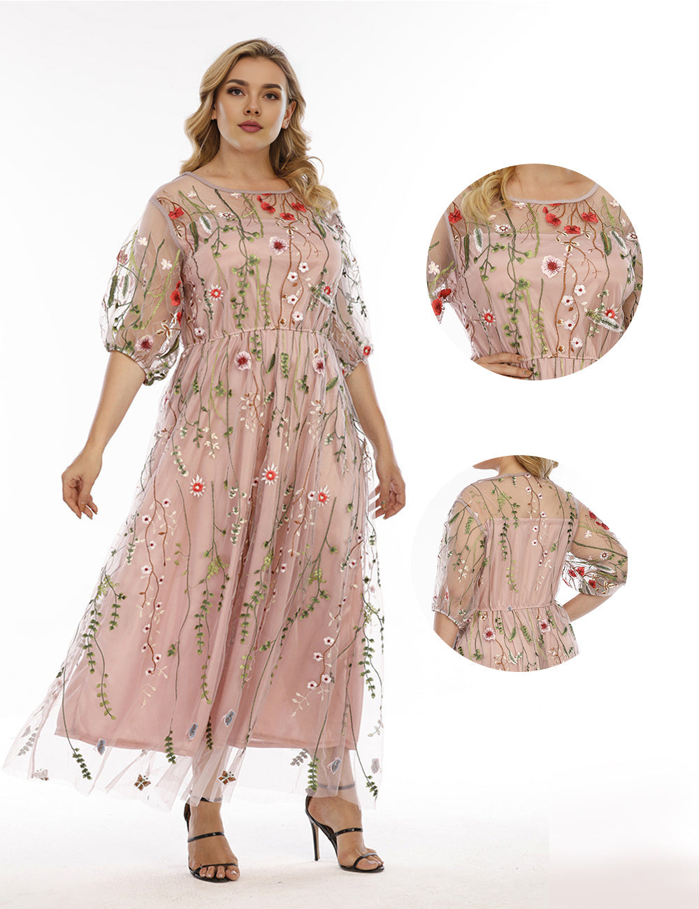 Women Plus Size French Hepburn Style Lace Dress-6