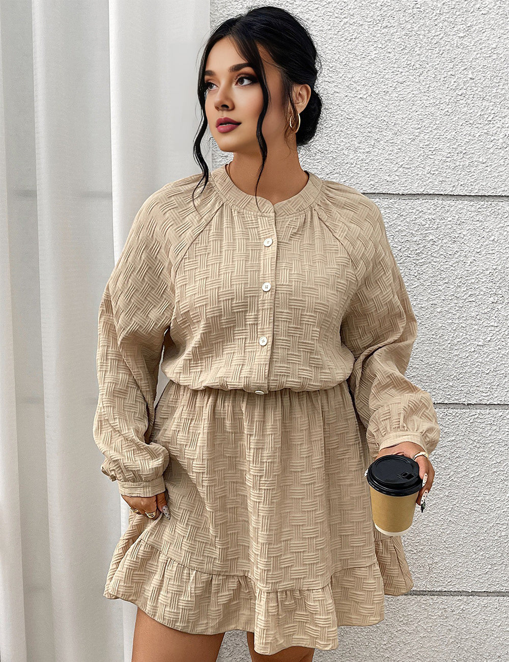 Women Plus Size French Vintage Jacquard Waist Dress