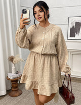 Women Plus Size French Vintage Jacquard Waist Dress