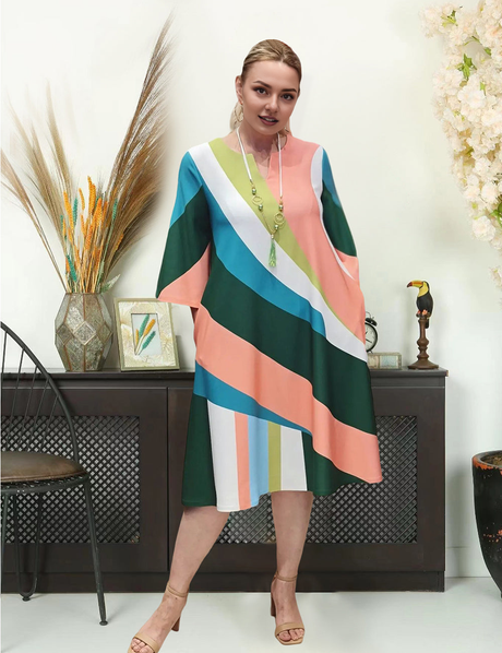 Women Plus Size Fresh And Sweet V-Neck Dress-1