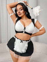 Women Plus Size Frill Trim Maid Costume Set