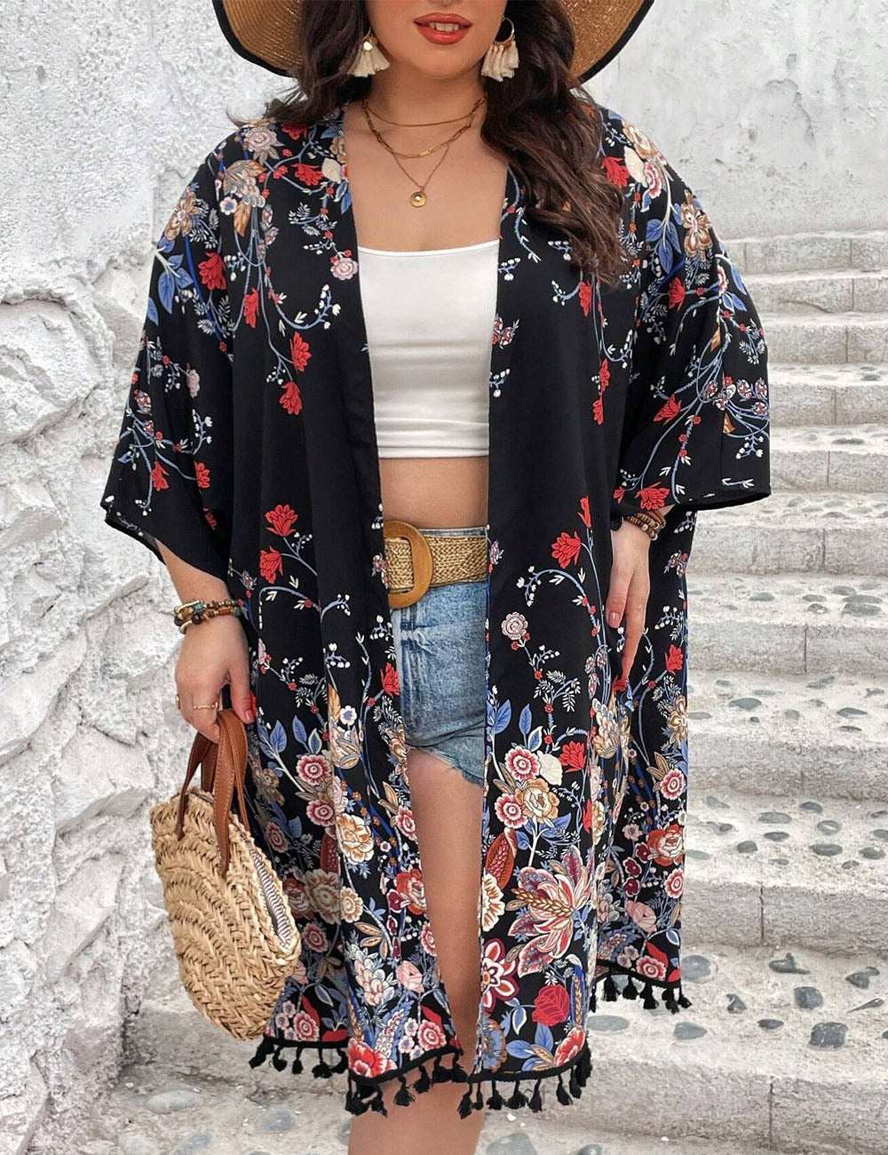 Women_Plus_Size_Fringed_Floral_Cardigan_Beach_Cover-Up_3
