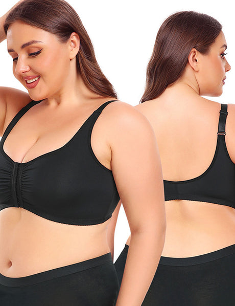 Women Plus Size Front Closure Pleated Wire-Free Bra | PRUSES-1