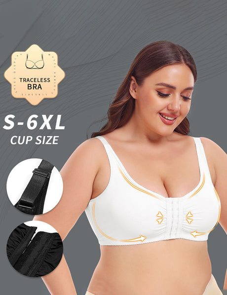 Women Plus Size Front Closure Pleated Wire-Free Bra | PRUSES-3