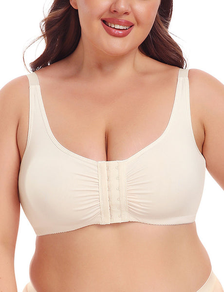 Women Plus Size Front Closure Pleated Wire-Free Bra | PRUSES-6