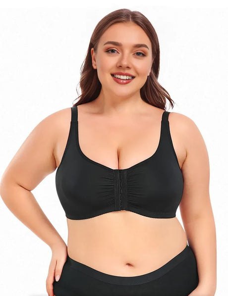 Women Plus Size Front Closure Pleated Wire-Free Bra | PRUSES