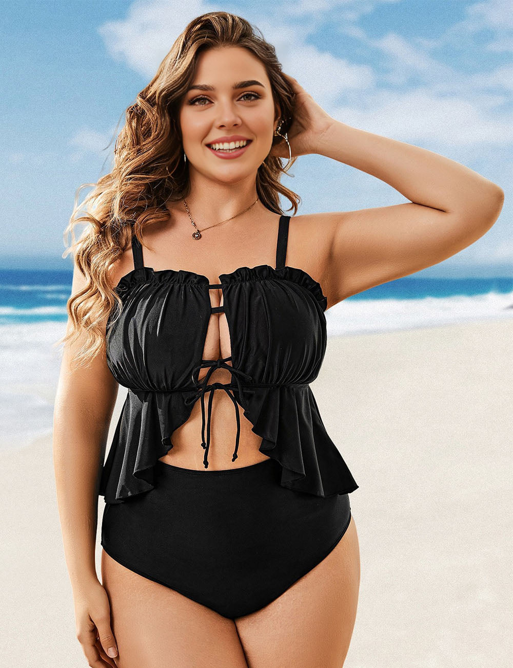 Women Plus Size Front Cutout Two-Piece Swimsuit