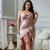 Women Plus Size Front Slit Flying Silk Solid Color Babydoll