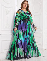 Women Plus Size Glamorous Beaded Waist Butterfly Cape Evening Dress