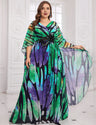 Women Plus Size Glamorous Beaded Waist Butterfly Cape Evening Dress