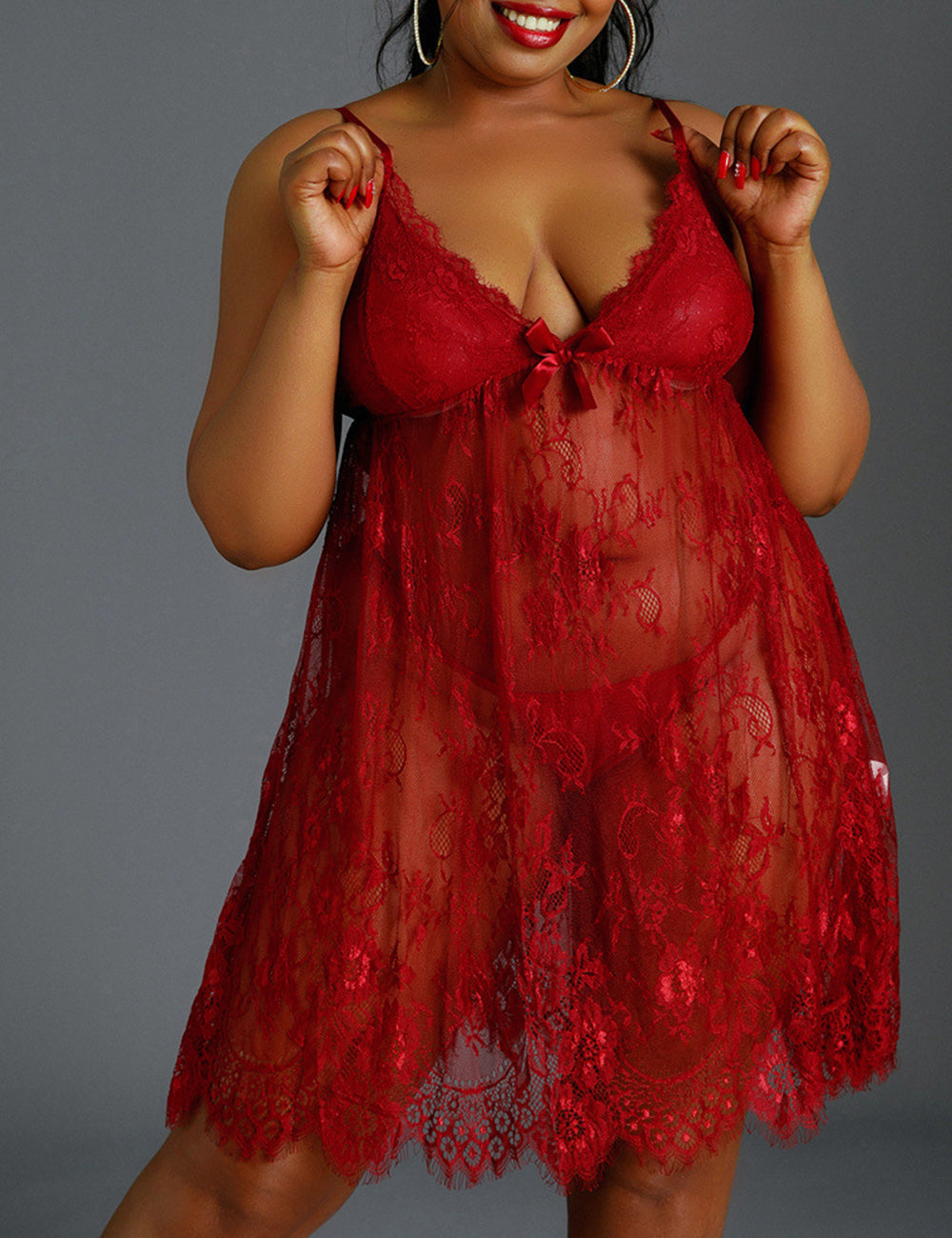 Women Plus Size Gorgeous All-Lace Boudoir Babydoll-1