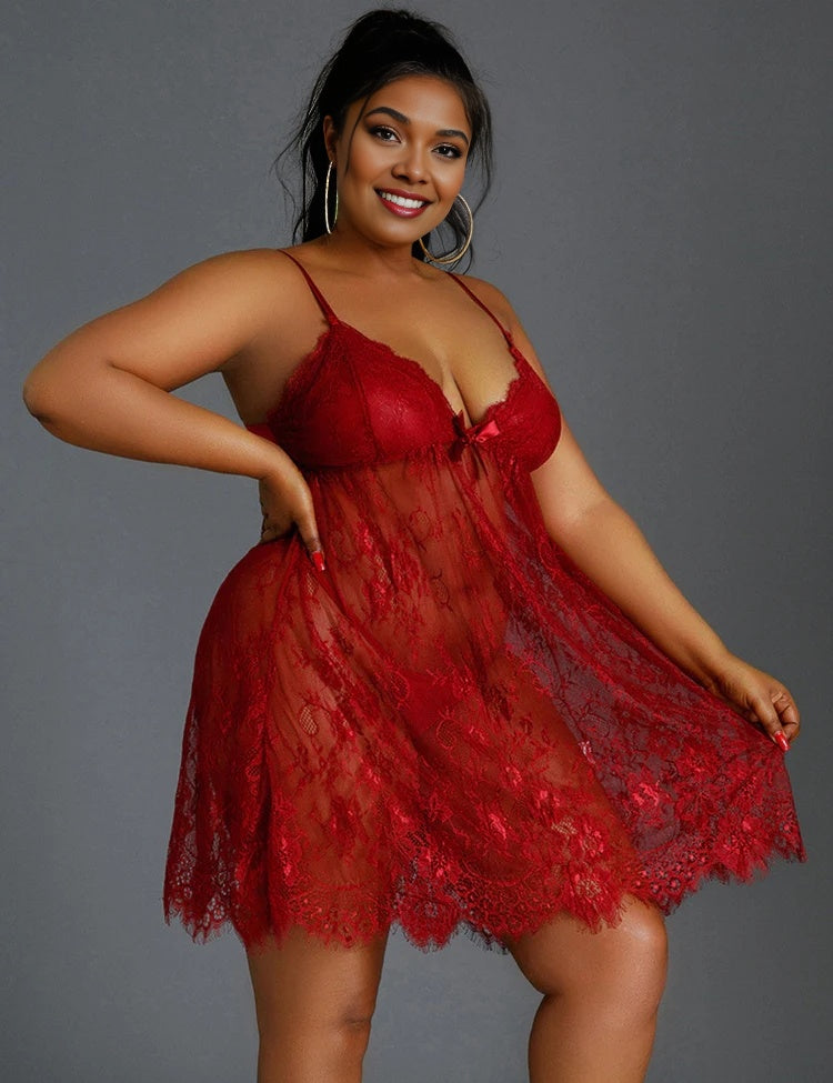 Women Plus Size Gorgeous All-Lace Boudoir Babydoll-10