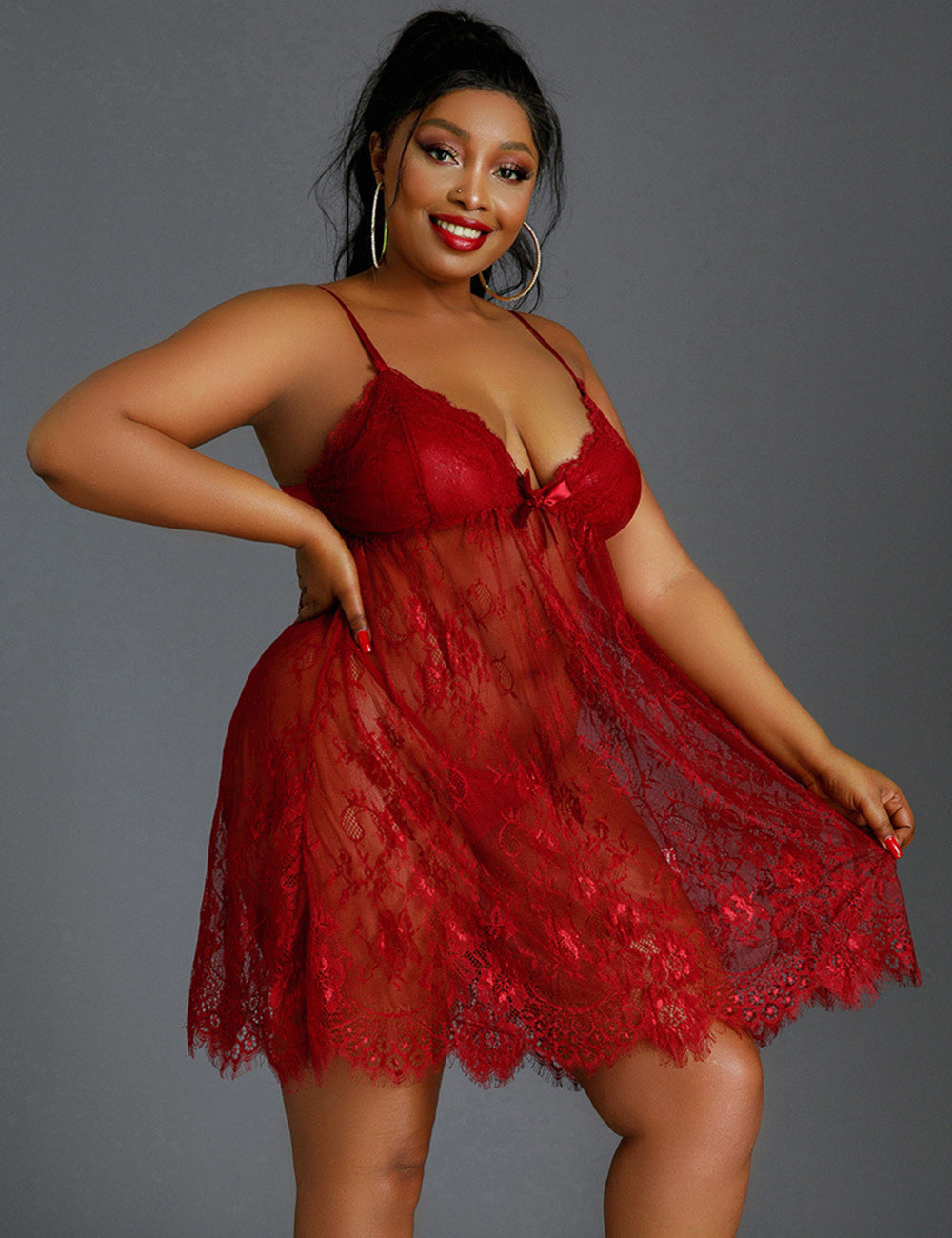 Women Plus Size Gorgeous All-Lace Boudoir Babydoll-8