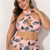 Women Plus Size Green Leaf Cross Surrounded Two Piece Swimsuit-1