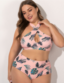Women Plus Size Green Leaf Cross Surrounded Two Piece Swimsuit-1