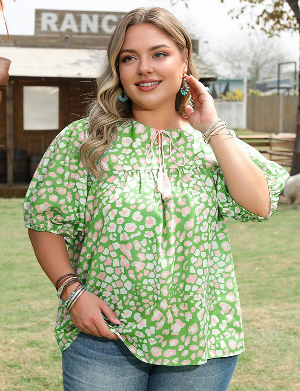 Women_Plus_Size_Green_Leopard_Tassel_Tie_Short_Sleeve_PRUSES_9