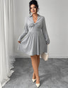 Women Plus Size Grey Polo Collar Knot-Front A-Line Dress