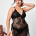 Women Plus Size H Floral Lace Transparent Mesh Babydoll