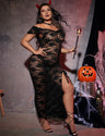 Women Plus Size Halloween Black Lace Sheer Lingerie Dress