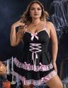Women Plus Size  Halloween Contrast Lace Maid Costume Babydoll