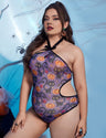 Women Plus Size Halloween Pumpkin Print Cut-Out Bodysuit