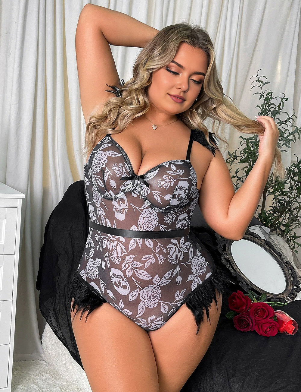 Women Plus Size Halloween Skull Print Teddy