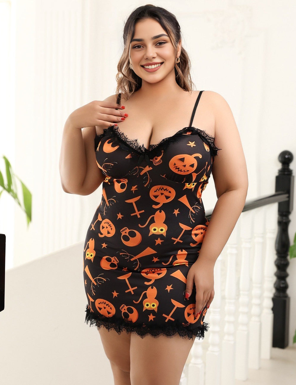 Women Plus Size Halloween Spooky Party Babydoll Nightgown