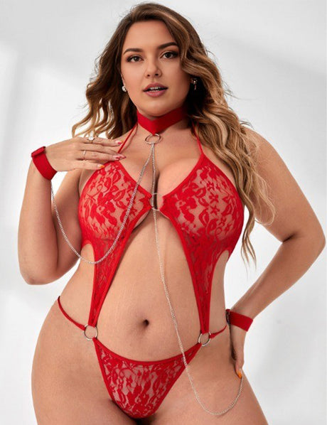 Women Plus Size Halter Neck Lace Erotic Teddy | PRUSES