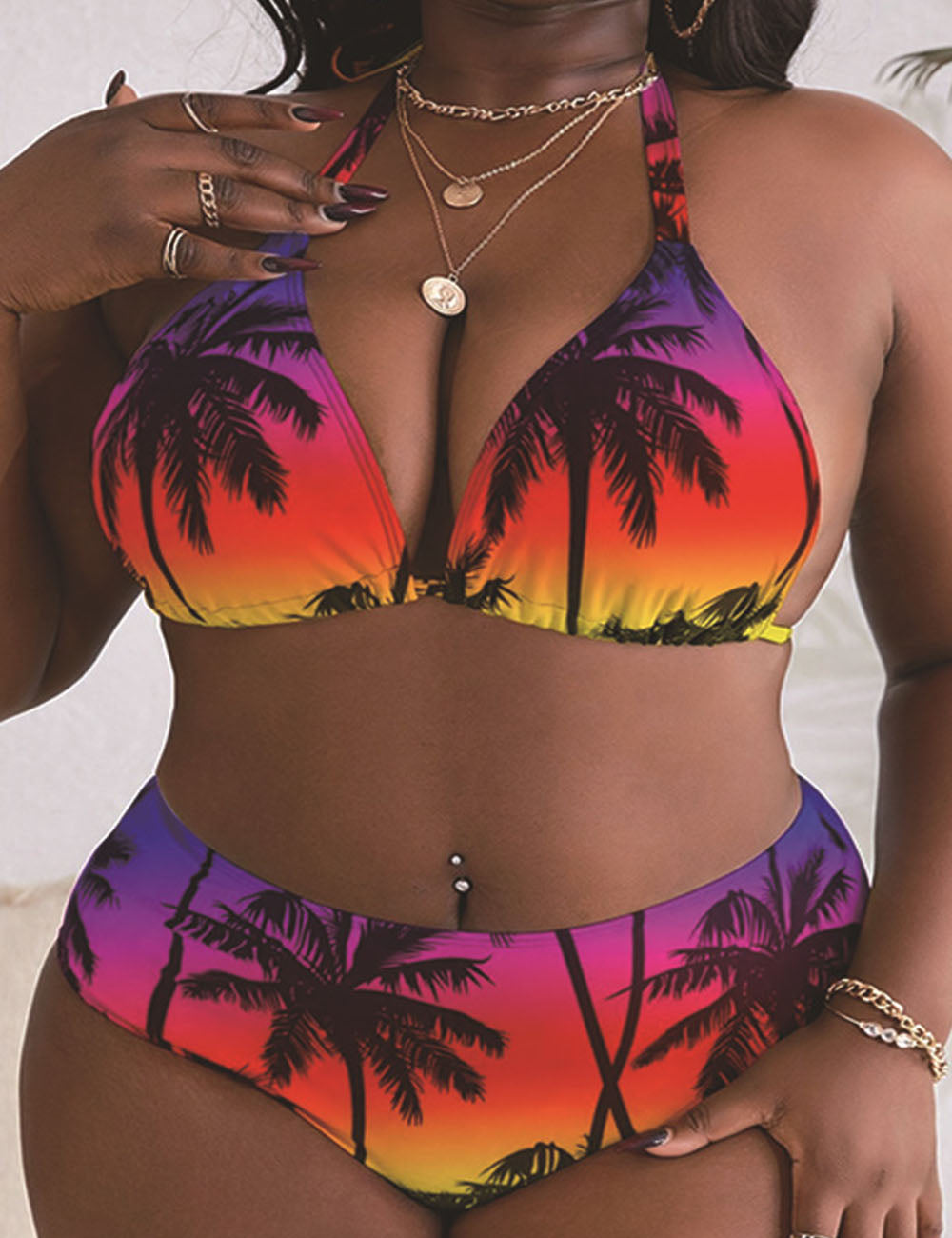 Women_Plus_Size_Halter_Neck_Tie_Back_Floral_Print_Bikini_3_Piece_6
