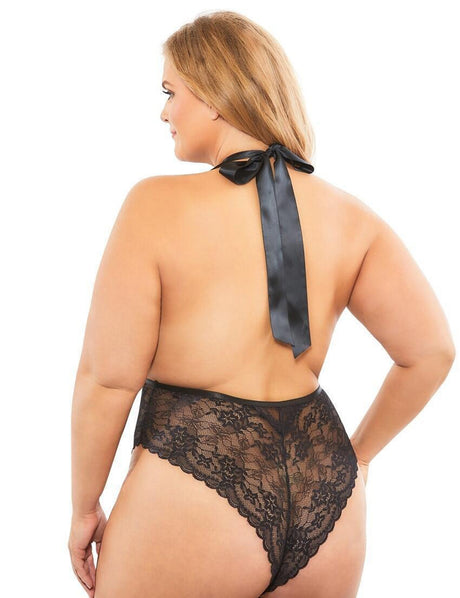 Women Plus Size Halter Tie Sheer Erotic Teddy | PRUSES