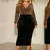 Women Plus Size Haute Couture V-neck Long-sleeved Patchwork Hip Dress