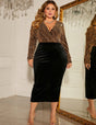 Women Plus Size Haute Couture V-neck Long-sleeved Patchwork Hip Dress