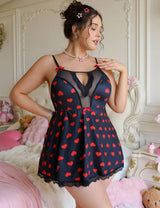 Women Plus Size Heart Print Chemise
