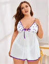 Women Plus Size Heart Print Mesh Babydoll