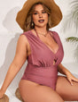 Women Plus Size High Elastic Solid Color One-Piece Swimsuit-2